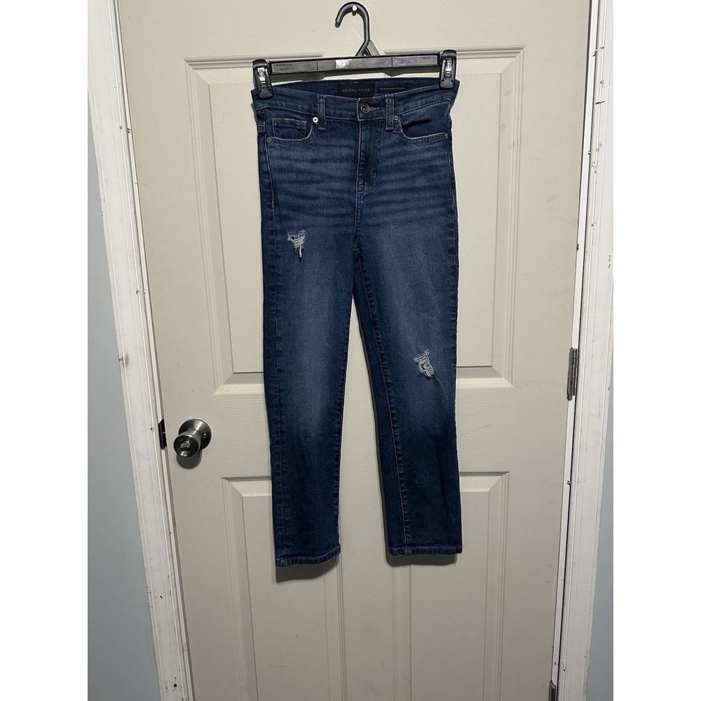 Kendall + Kylie The Icon High Rise Straight Leg Distressed Jeans Blue Size 1/25